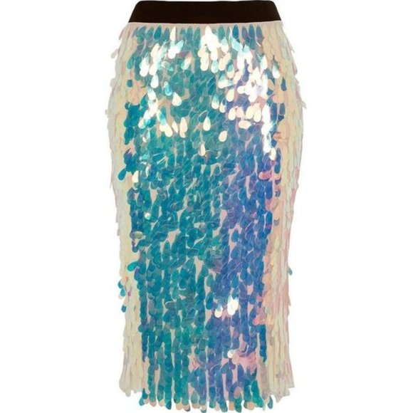 River Island Pink Iridescent Sequin Pencil Skirt US10 - Picture 3 of 7